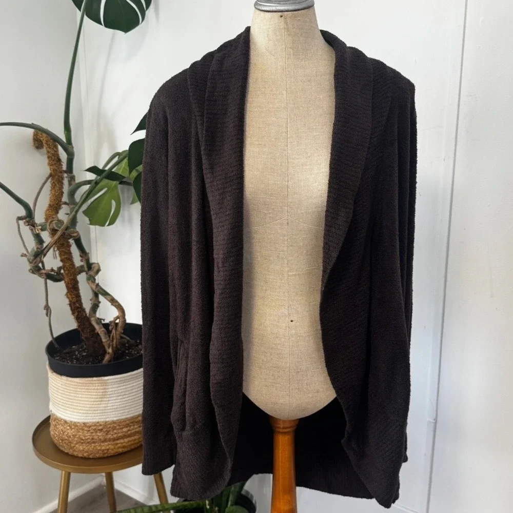 Barefoot Dreams Cardigan‎ Womens M Brown CozyChic Lite 452 Open Front Shawl Wrap